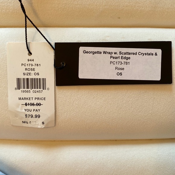 NWT Carolyn Rowan 100% Silk Georgette Wrap with Scattered Crystals & Pearl Edge - Picture 6 of 6